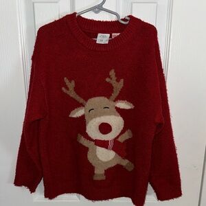 Zara Festive Red Sweater with Reindeer Design